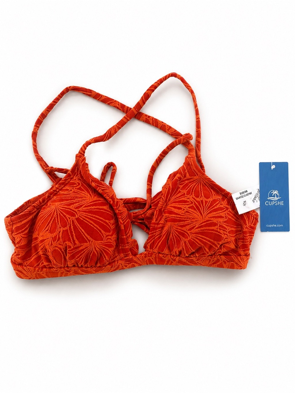 Cupshe Orange Textured Floral Strappy Bikini Top